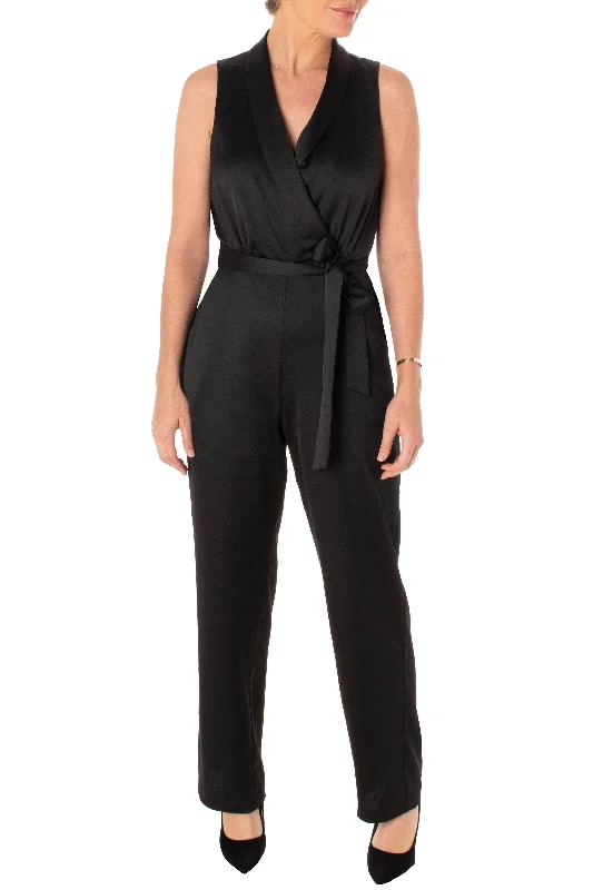 Taylor 3082M - Sleeveless Tie Waist Jumpsuit Feminine Soft - Hued Look