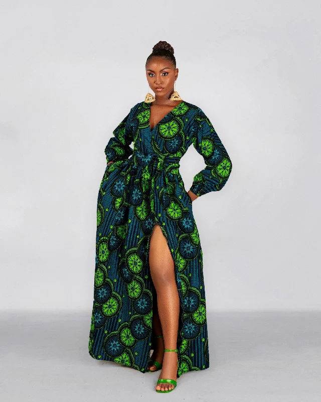 Bibi Ankara Maxi Dress | Green African Print Limited Time Deal