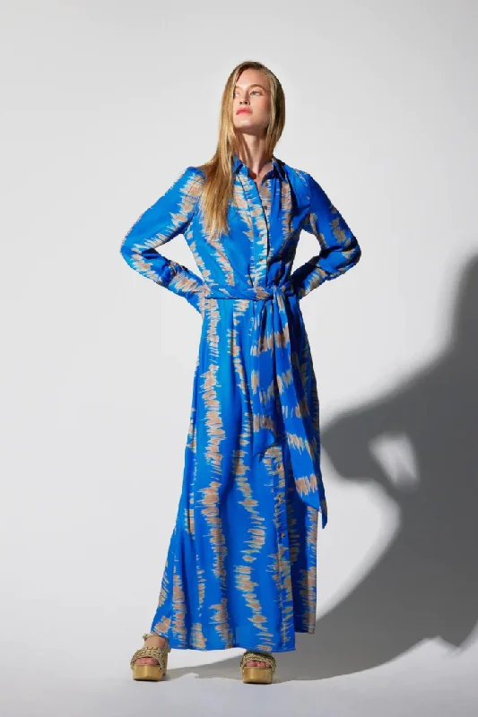 Cobalt Abstract LS Maxi Shirt Dress Stylish Savings