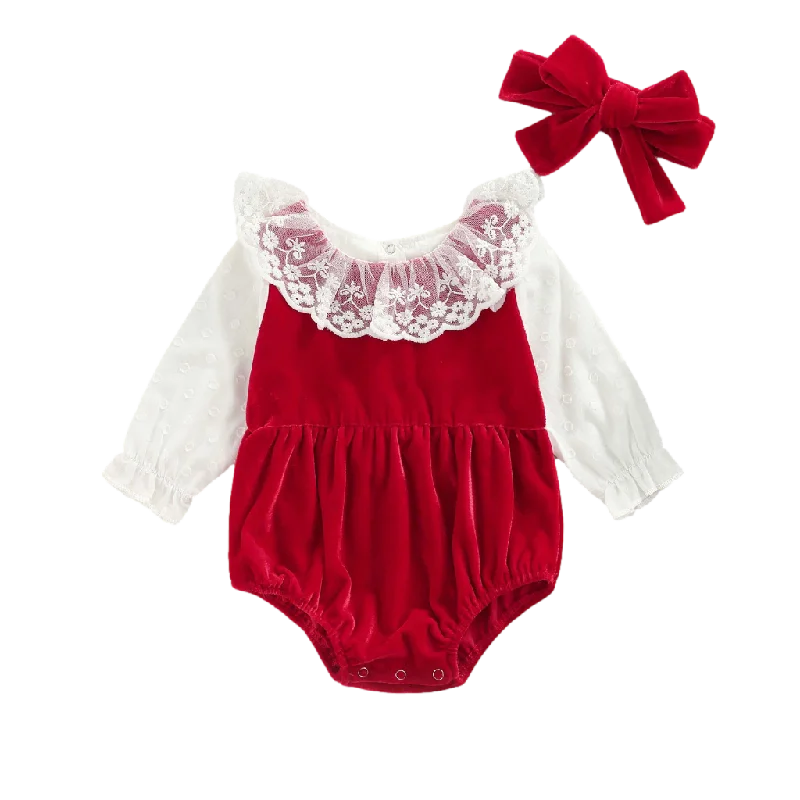 PAULA Lace Velvet Romper with Headband Special Offer