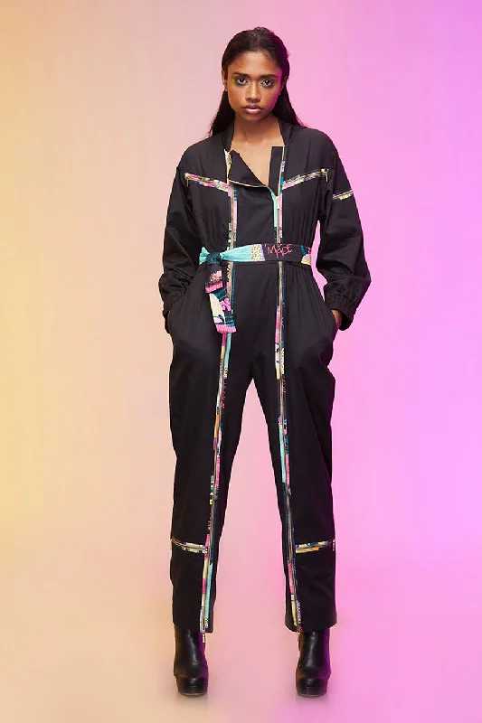 Black Jumpsuit With Printed Stripes Stupidly Low Prices