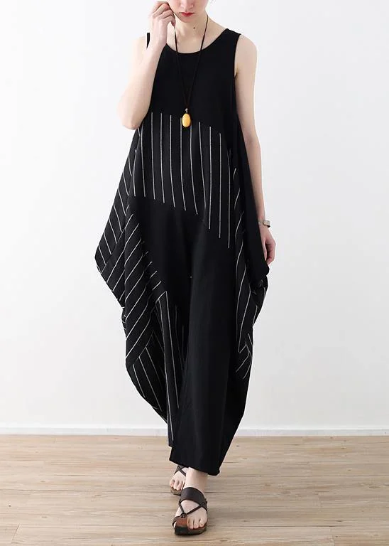 Chic trousers oversized black striped Wardrobes sleeveless asymmetric jumpsuit pants Special Offers