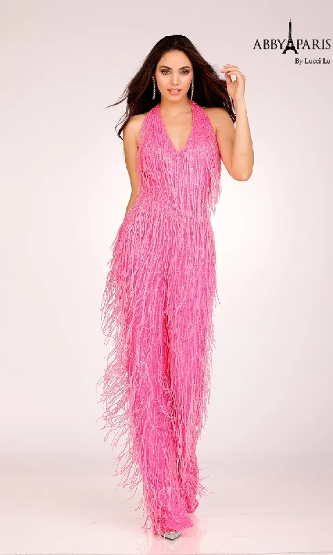 Halter Fringe Prom Jumpsuit: Abby Paris 92107 Fashion Deal