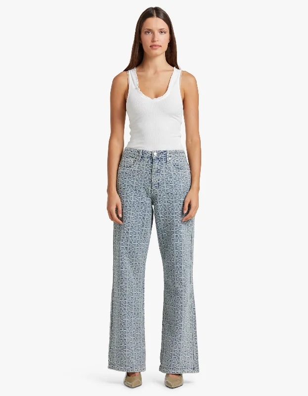 Nila Mid Waist Wide Jeans - Ice Blue Logo Runway Inspired Wear