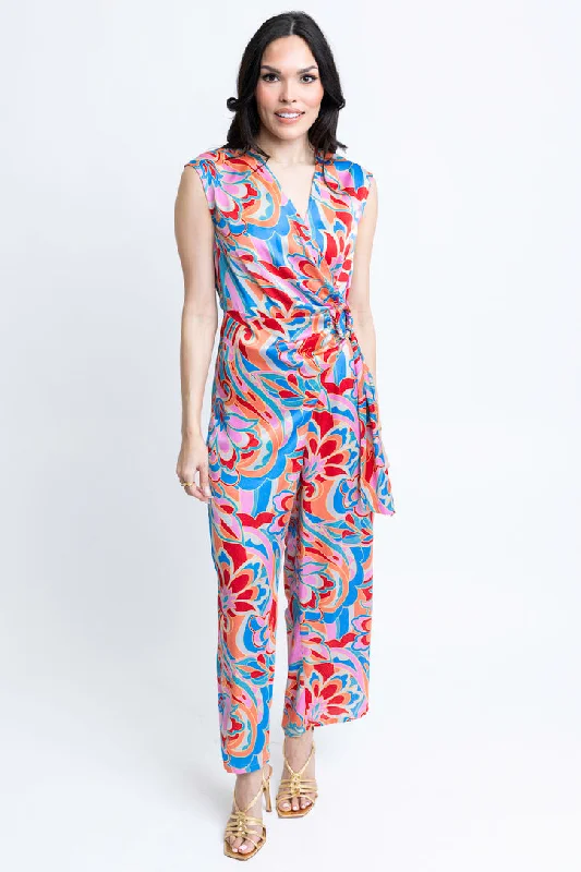 Abstract Satin Wrap Jumpsuit Attire Sale