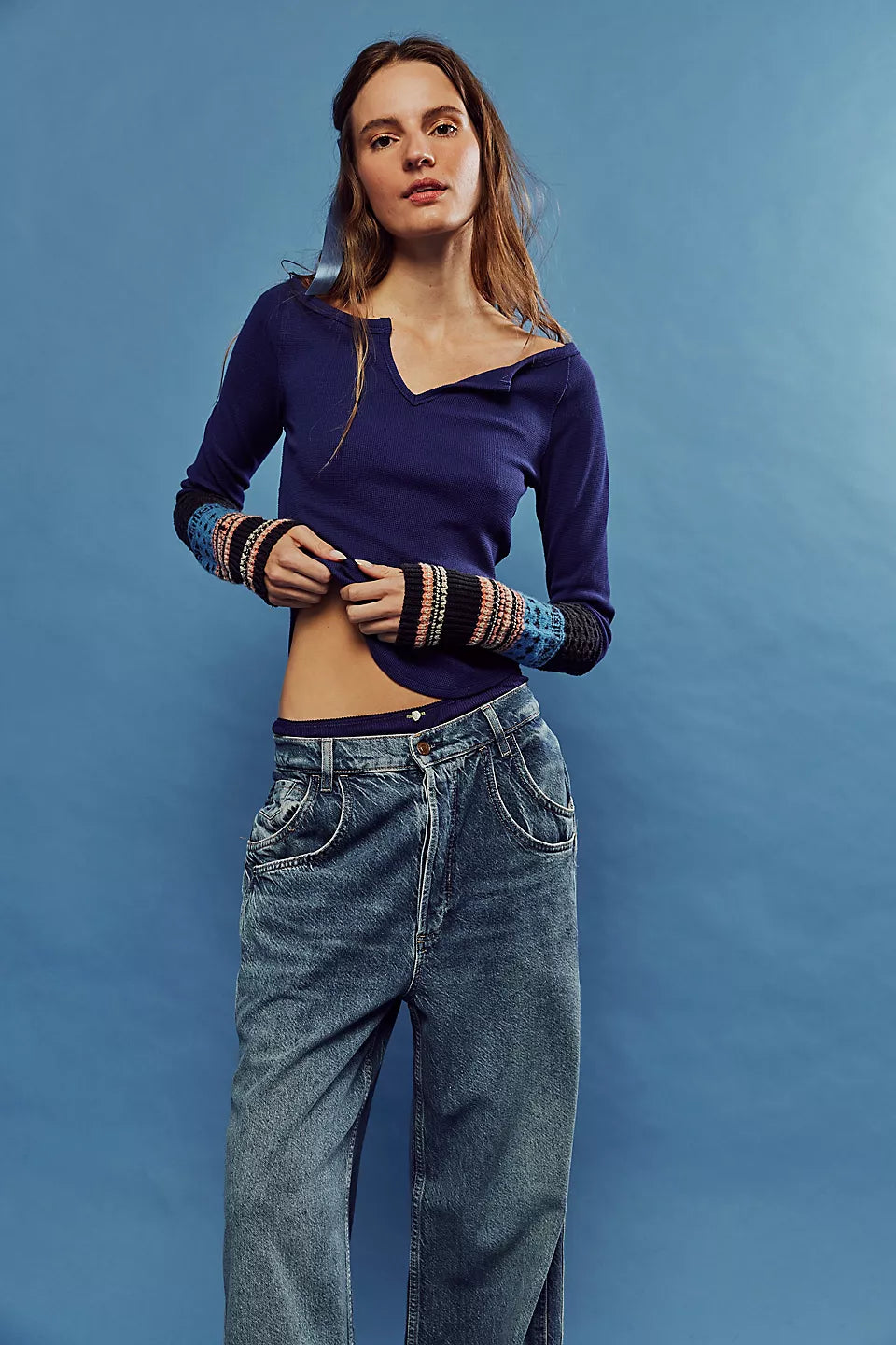 Free People We The Free Cozy Craft Cuff - Navy Combo Flash Sale Starts