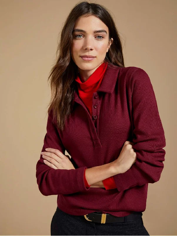 Luanne Organic Cotton Collar Top | Burgundy Unleash Your Trendy Side