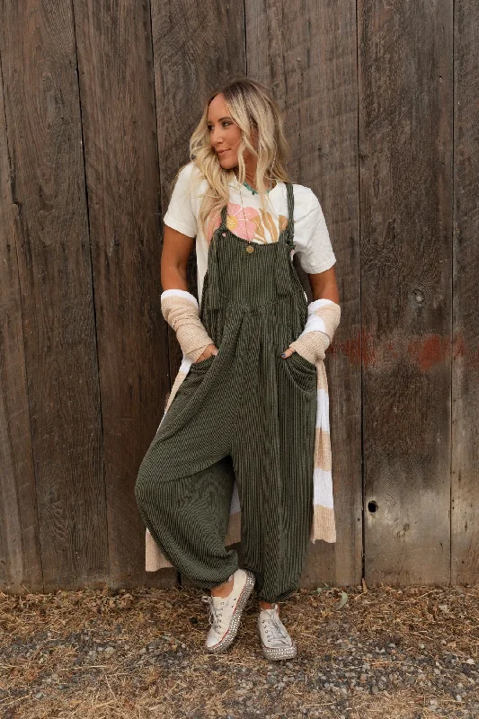 The Nest Tazzlynn Textured Jumpsuit - Olive Current Trends