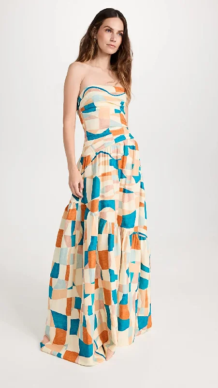 A.L.C. Women's Lark Dress, Amalfi Blue/Apricot Multicolor Runway Inspired Wear