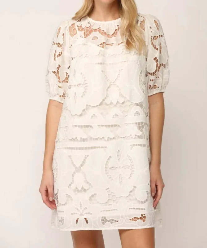 Broderie Shift Dress In Off White Forward Trendsetter