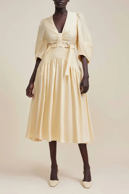 Burton Midi Plunging Neckline Dress In Buttermilk New Season Fashion Preview