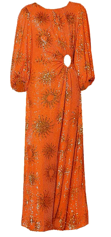 Farm Rio Women Sunny Mood Orange Sequin Long Sleeve Cut Out Midi Dress Chic Trends For The Fashion Savvy