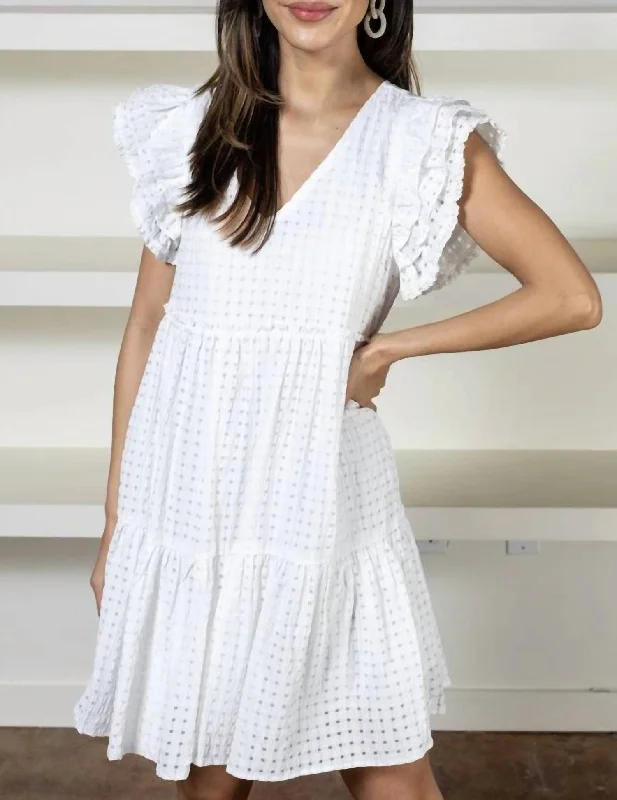 Flutter Sleeve Stripe Pattern Dress in White Wardrobe Essentials