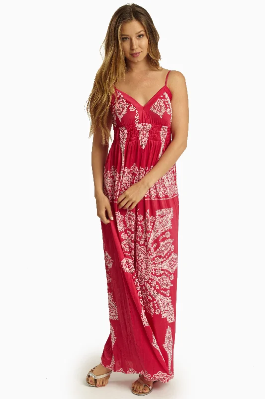 Fuchsia White Printed Maxi Dress Unleash Your Trend Driven Style