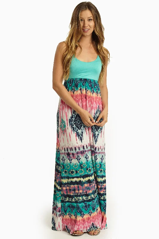 Jade Multi-Color Printed Bottom Maxi Dress Elevated Style