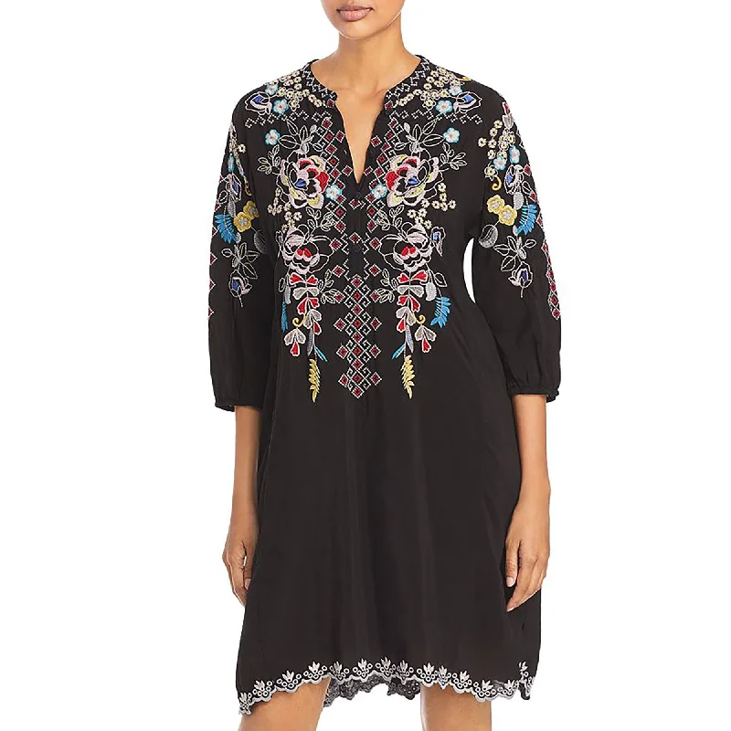 Johnny Was Women's Black Multi Colored Embroidered Nola Shift Dress Casual Knee Versatile Wardrobe Essentials