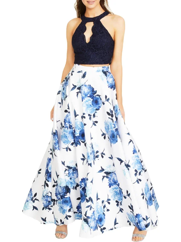 Juniors Womens Floral Flyaway Two Piece Dress Exquisite Women's Wear Sale