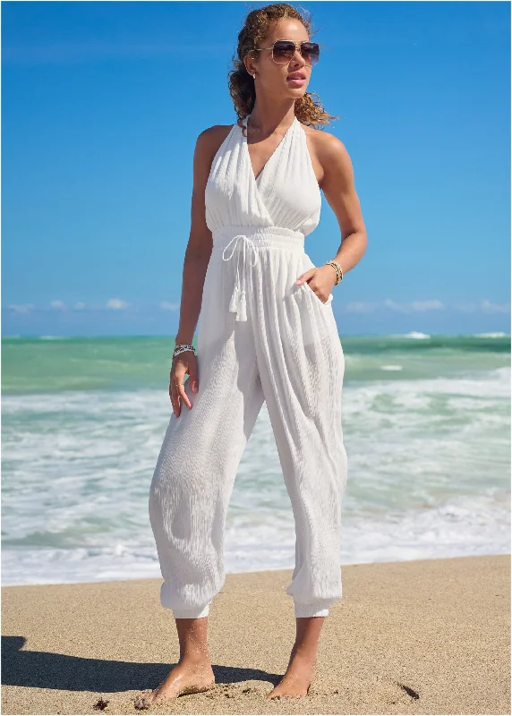 Tassel Jumpsuit Cover-Up - Pearl White Exclusive Discount