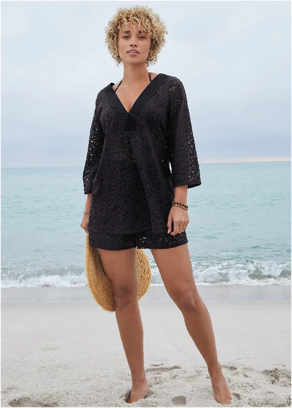 Lace Tunic Cover-Up - Black Imeless Style