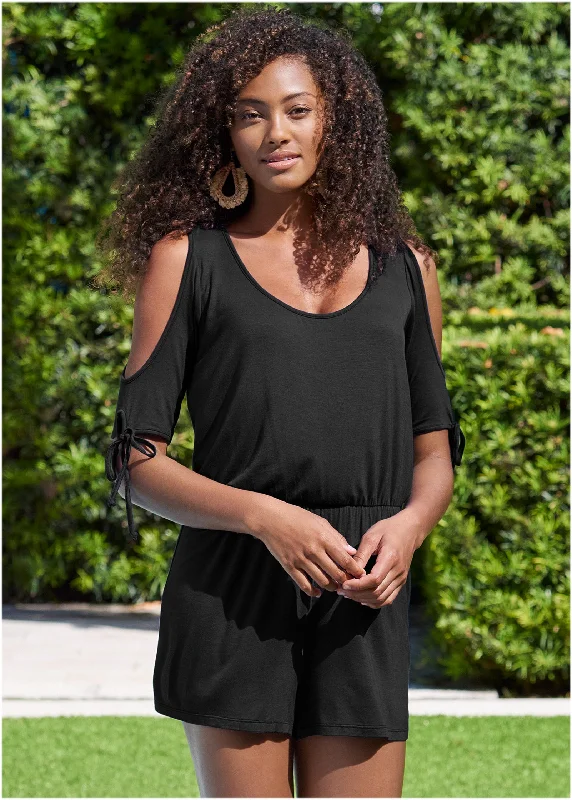 Cold Shoulder Romper - Black Seasonal Trend