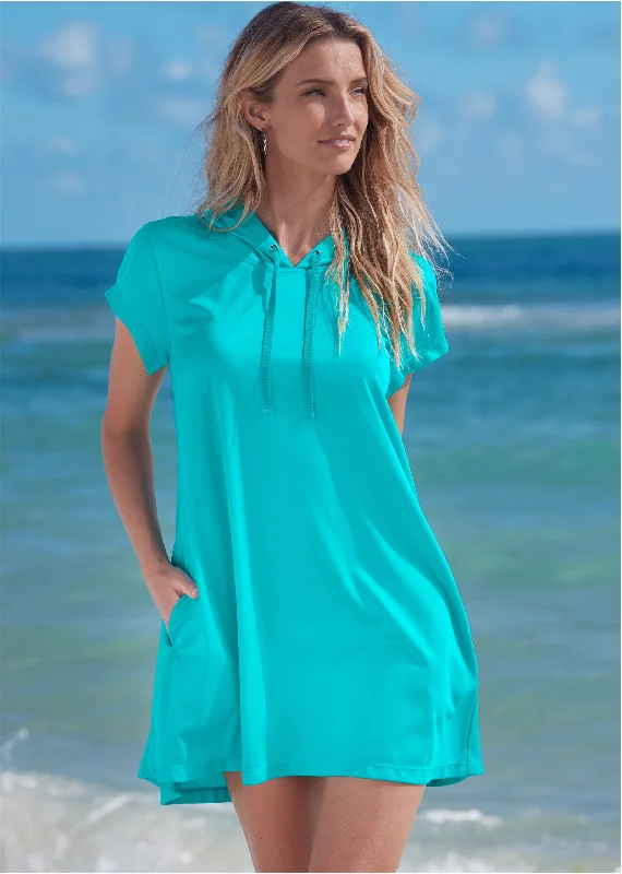 Hoodie Dress Cover-Up - Aqua Reef Now On Sale For Chic Urban Styles