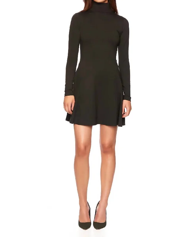 Mock Flare Long Sleeve Dress In Caviar Attire Sale