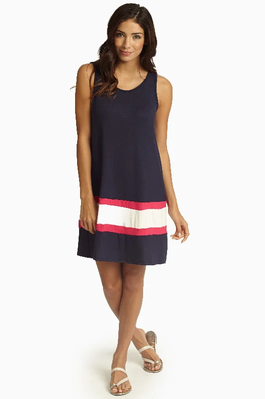 Navy Fuchsia White Colorblock Dress Trendy Street Style Attire