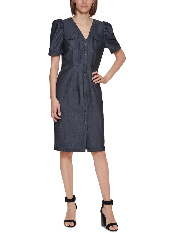 Petites Womens Woven Puff Sleeves Shirtdress Redefining Women's Style