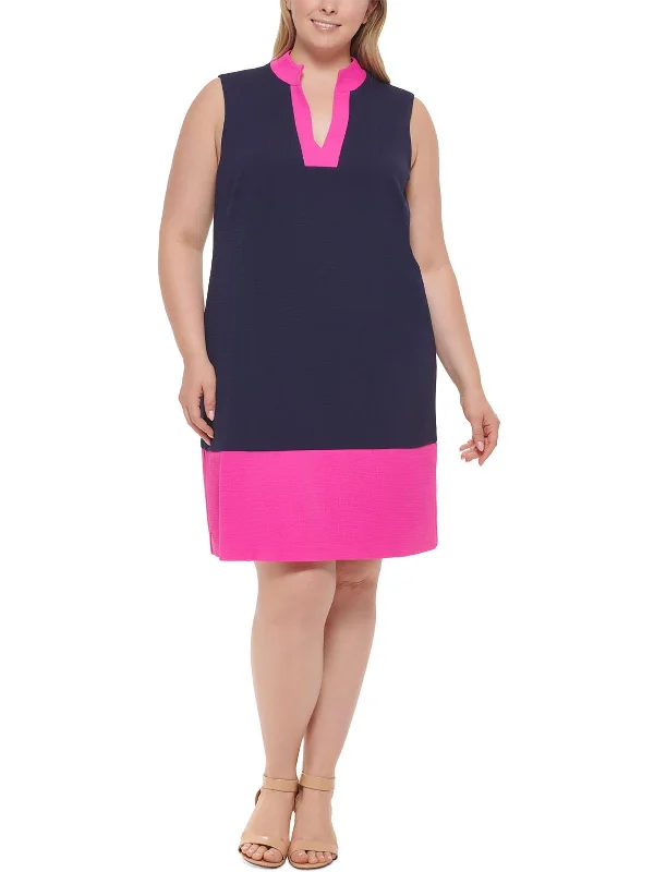 Plus Womens Colorblock V-Neck Wear to Work Dress Absurdly Cheap Sale