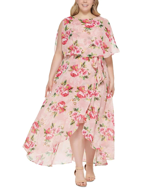 Plus Womens Floral Print Hi-Low Maxi Dress Tropical Island - Inspired Attire