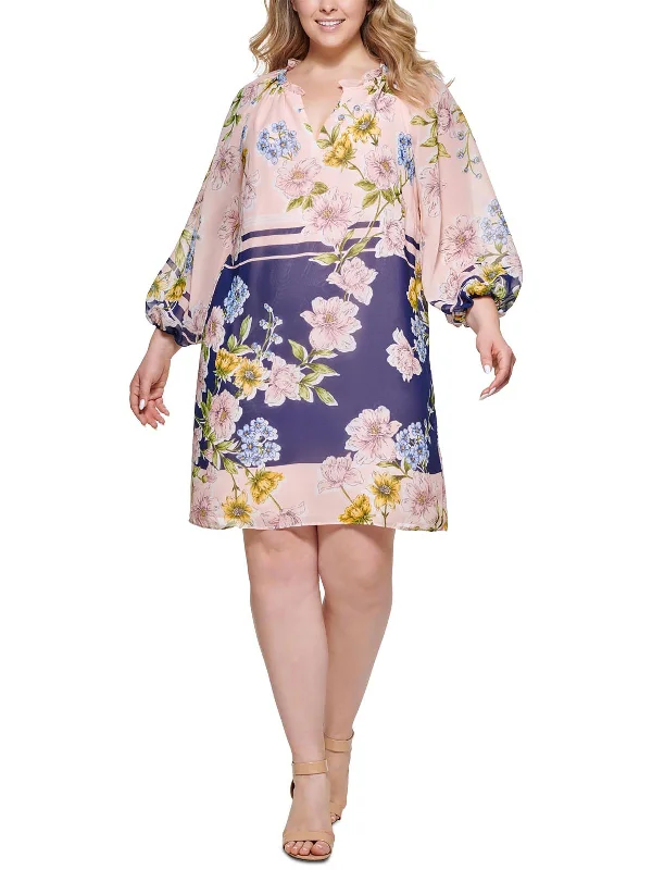 Plus Womens Floral Printed Knee-Length Shift Dress Effortless Everyday Wear