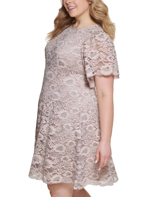 Plus Womens Lace Knee-Length Fit & Flare Dress Early Access To Art Deco Styles Sale