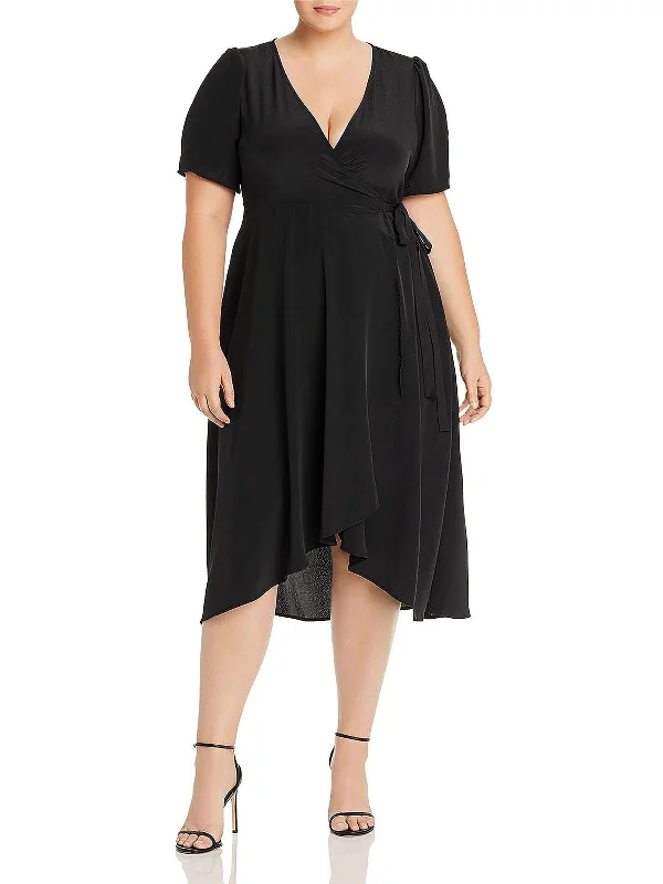 Plus Womens Midi Ruffled Hem Wrap Dress All Season Fashion Collection