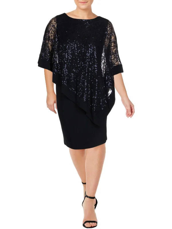 Plus Womens Sequined Popover Special Occasion Dress Graceful Movement