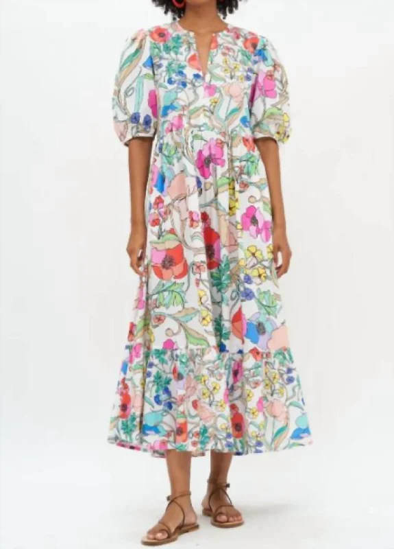 Puff Sleeve Maxi Dress In Multi Zinnia Trend Leading Collection