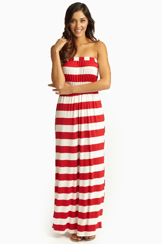 Red White Striped Strapless Maxi Dress Insane Discount Onslaught