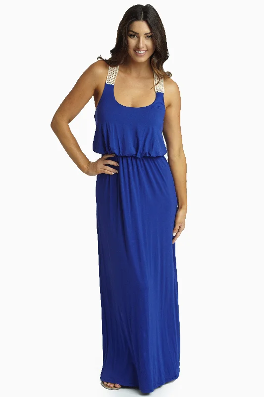 Royal Blue Crochet Back Maxi Dress Exquisite Craftsmanship