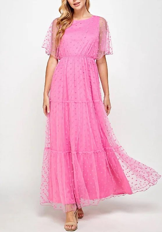 Soft Mesh Dot Maxi Dress In Fuchsia Boutique Styles