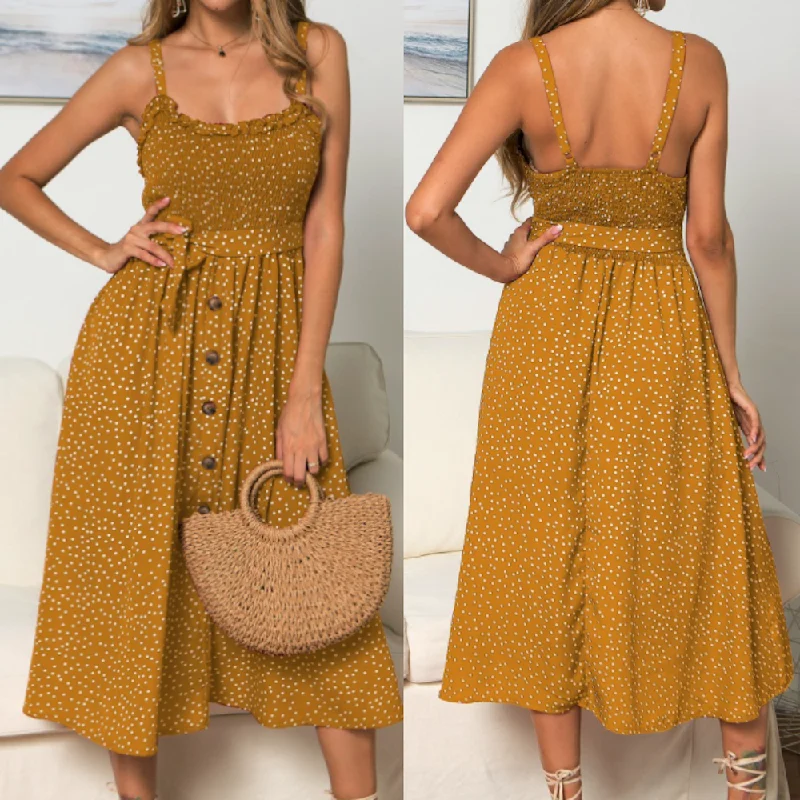 Women Spaghetti Straps Polka Dot Maxi Dress Casual Yet Stylish Separates