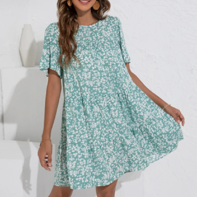 Womens Floral Shift Dress with Ruffle Sleeves Chic Styles