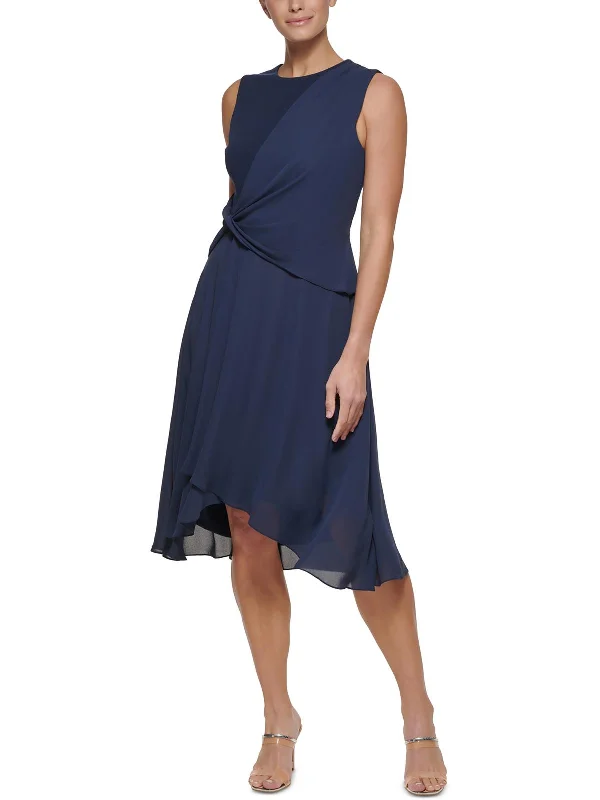 Womens Draped Sleeveless Midi Dress Elegant Style