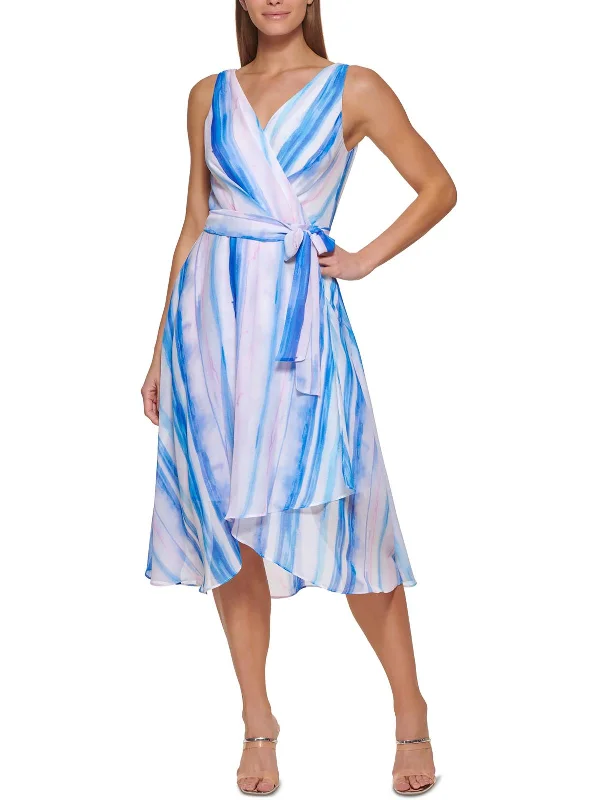 Womens Faux Wrap Tea Length Wrap Dress Classic Appeal