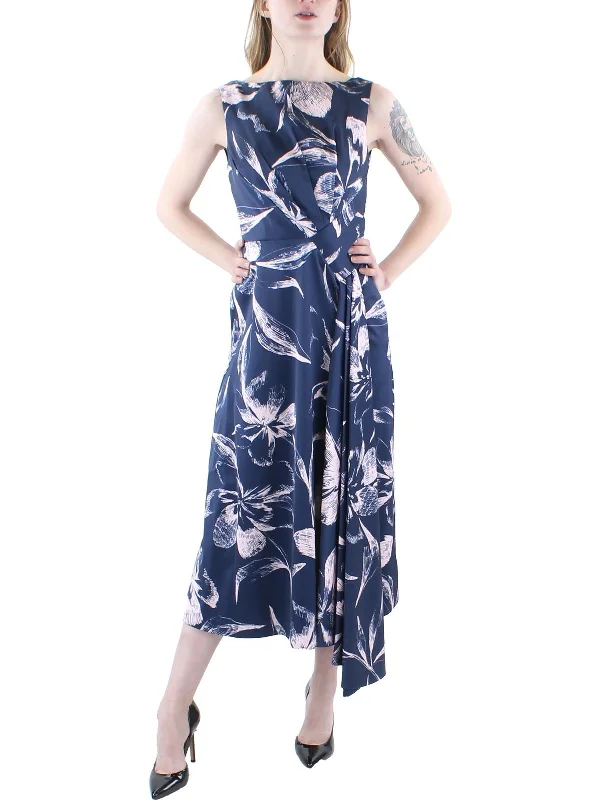 Womens Floral Midi Cocktail and Party Dress Elegant Clothing