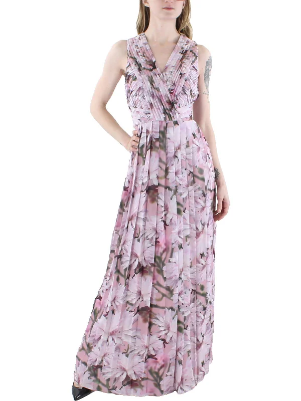 Womens Floral Pleated Evening Dress Fashion Sale