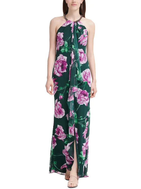 Womens Floral Print Cascade Evening Dress Seasonal Trends