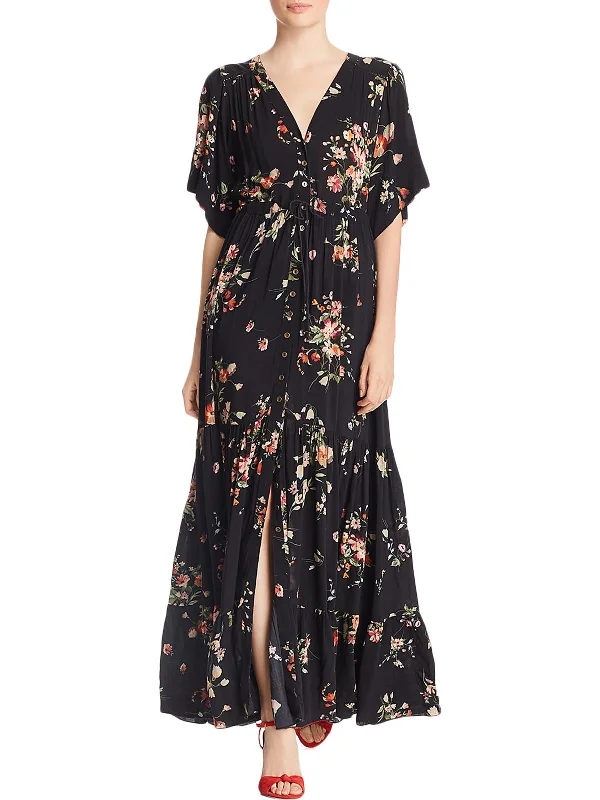 Womens Floral Print Eyelet Maxi Dress Effortless Grace