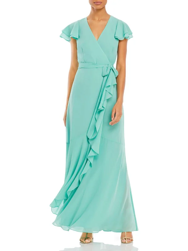 Womens Flutter Sleeve Long Maxi Dress Current Trends