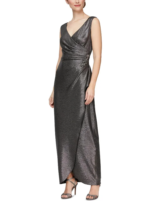 Womens Metallic Draped Evening Dress Versatile Wardrobe Essentials