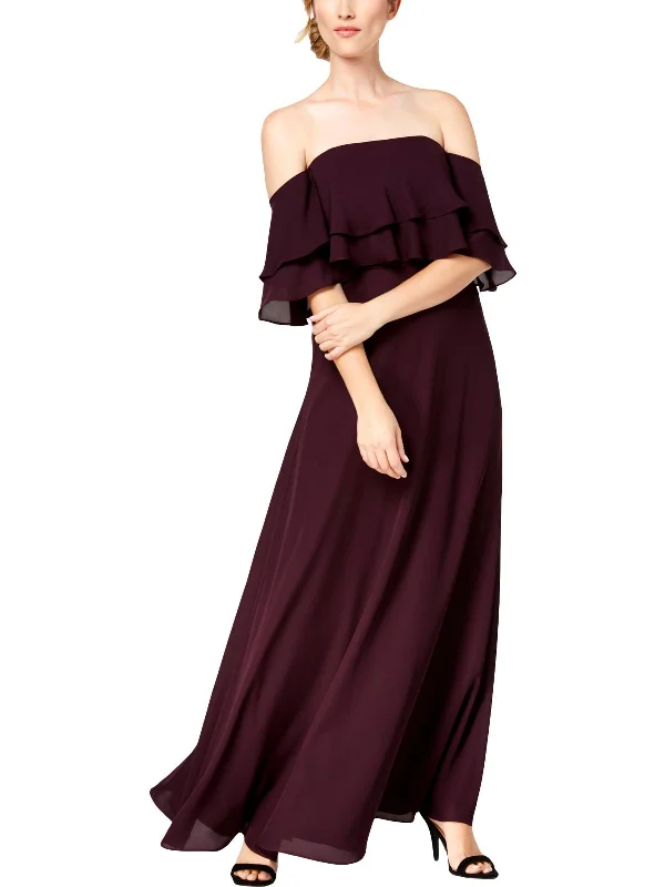 Womens Off-The-Shoulder Flounce Maxi Dress Spring Fashion