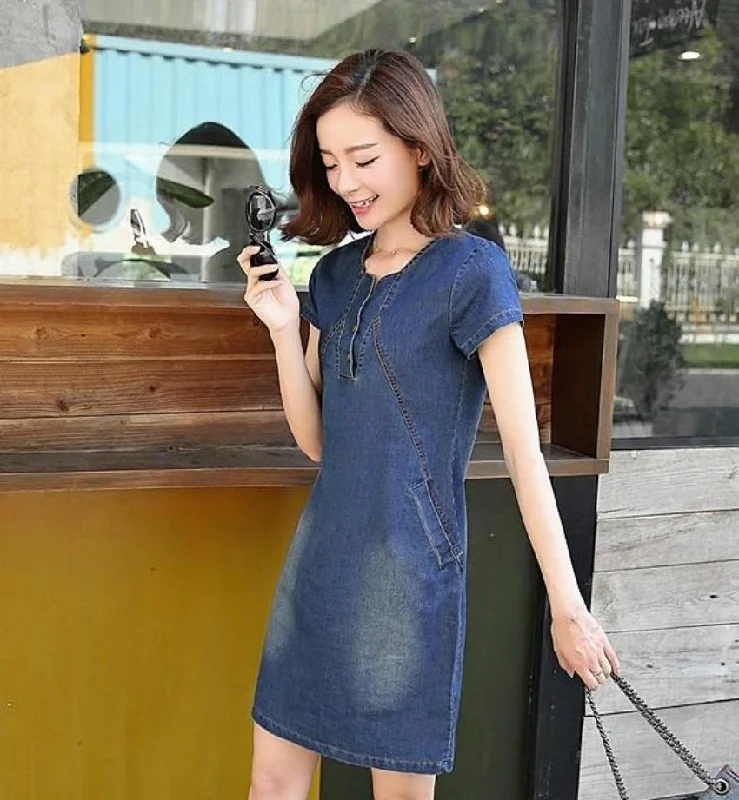 Womens One Piece Denim Dress Refined Simplicity